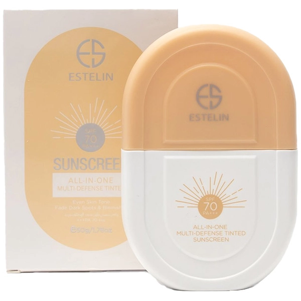 کرم ضد آفتاب چند منظوره استلین رنگی SPF70 آل این وان 50 گرم | ESTELIN SUNSCREEN All-In-One multi-Defence Tinted SPF70 50g